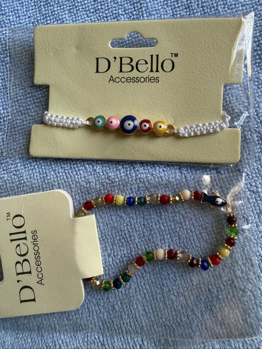 D'Bello Multicolor Beaded Bracelet Set - White Cord & Multicolor Beads